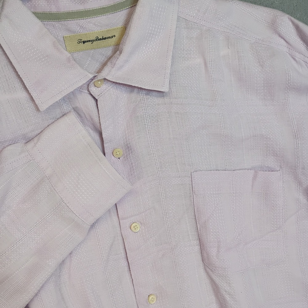 Tommy Bahama Mens XXL 100% Linen Pink Textured Camp Shirt‎ Island Casual Resort